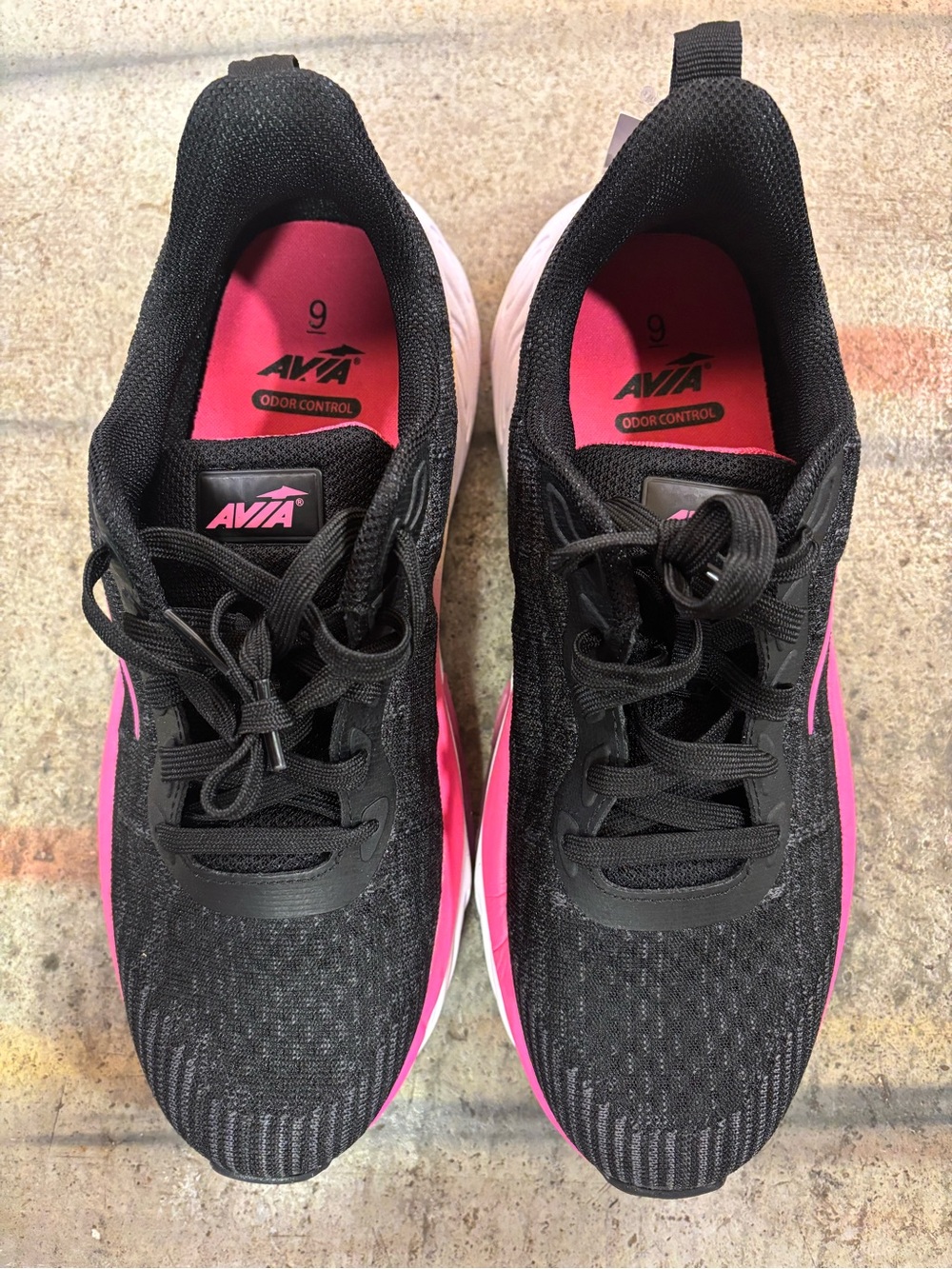 Avia Women’s Black and Pink Mesh Athletic Sneakers